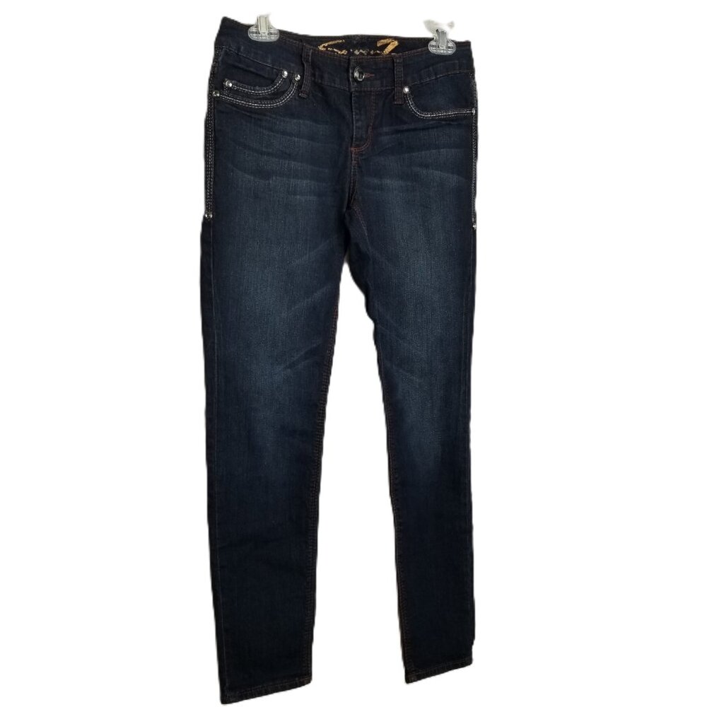 Seven7 Skinny Jeans Womens 28 Dark Wash Stretch Denim Embroidered Pockets